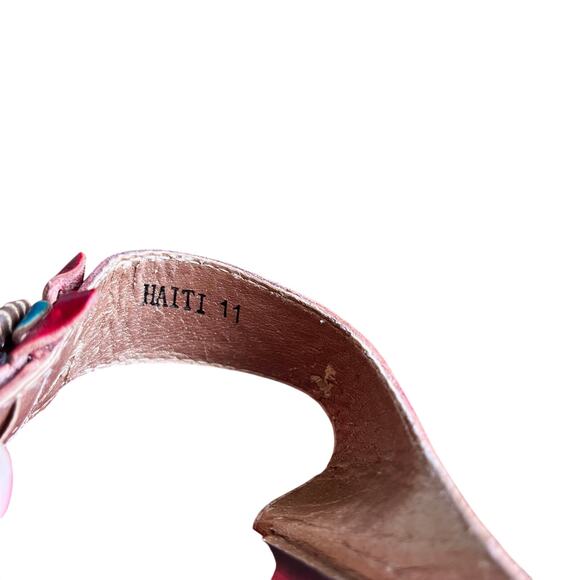 Corky's Haiti Sandals Wedge Size 11 Red Turquoise Leather Floral Slip On Slide - Picture 7 of 8